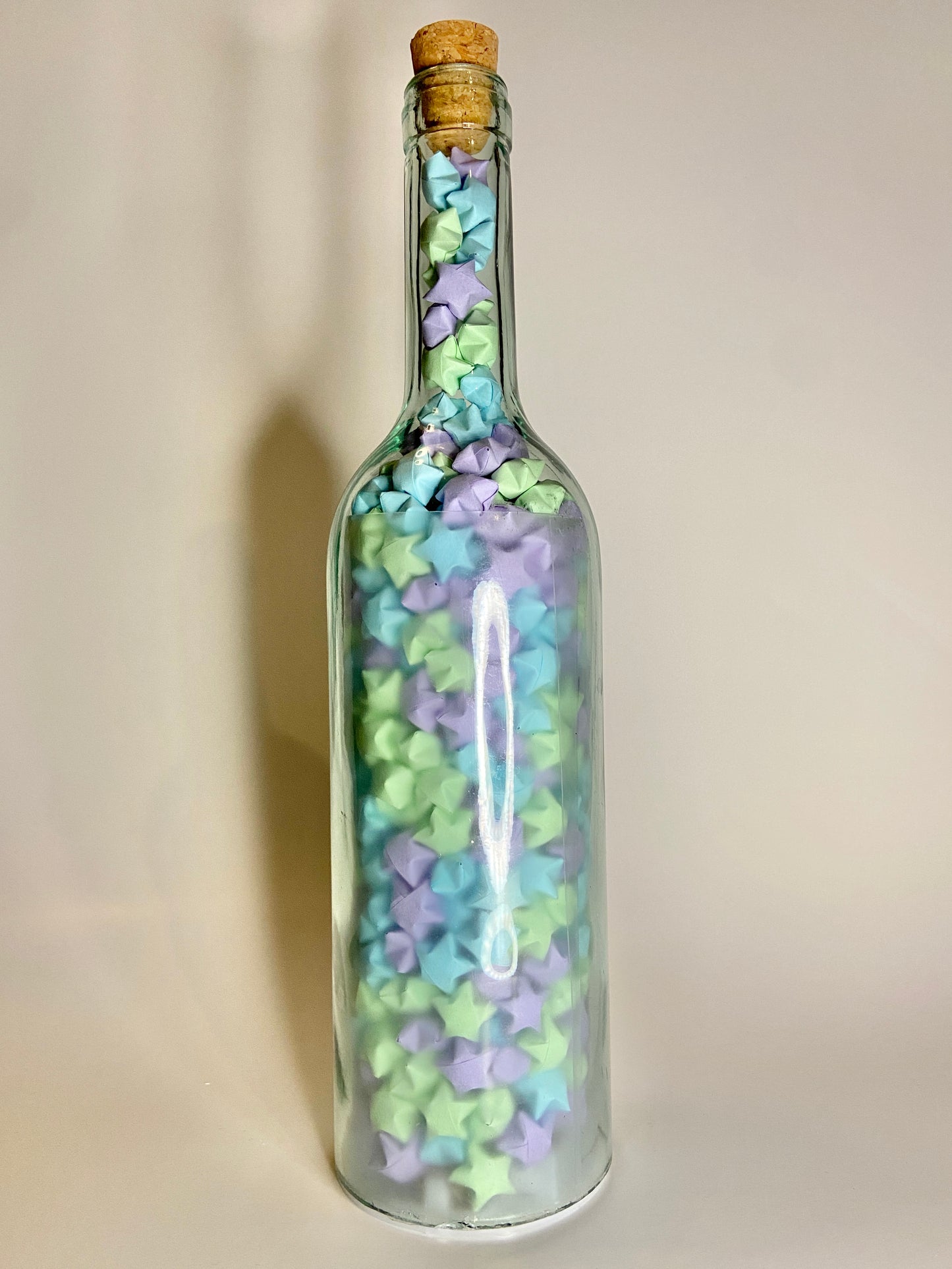 "Create Your Own Happiness" Blue/Purple Origami Stars Light Up Bottle