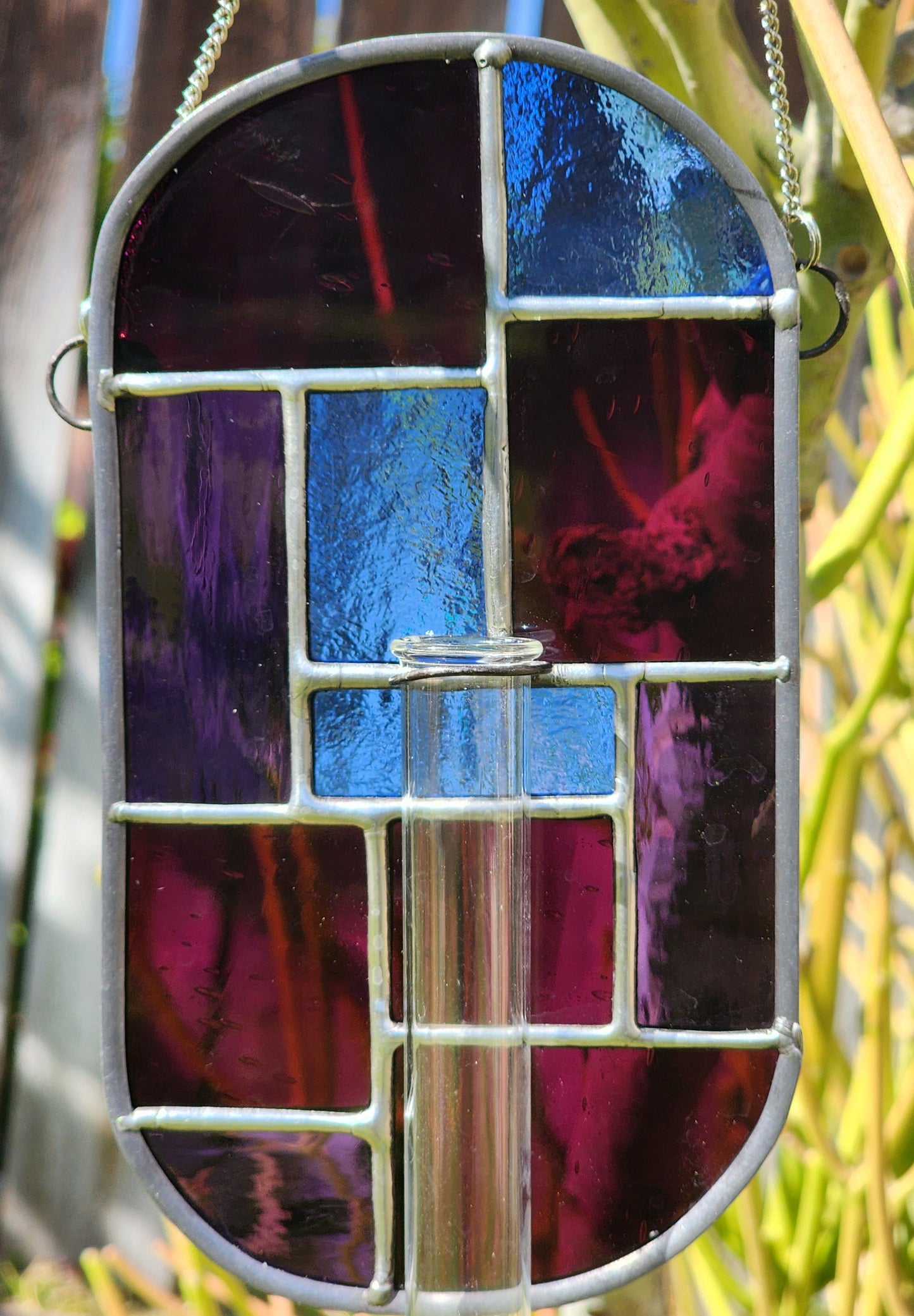 Blue Geometric Stained Glass Propagation Suncatcher