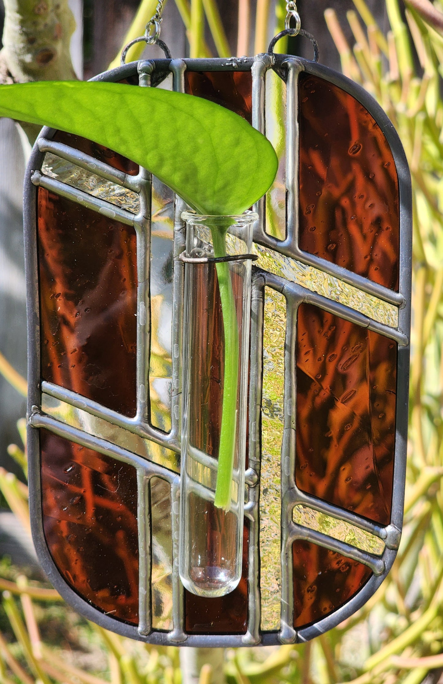 Maroon Geometric Stained Glass Propagation Suncatcher