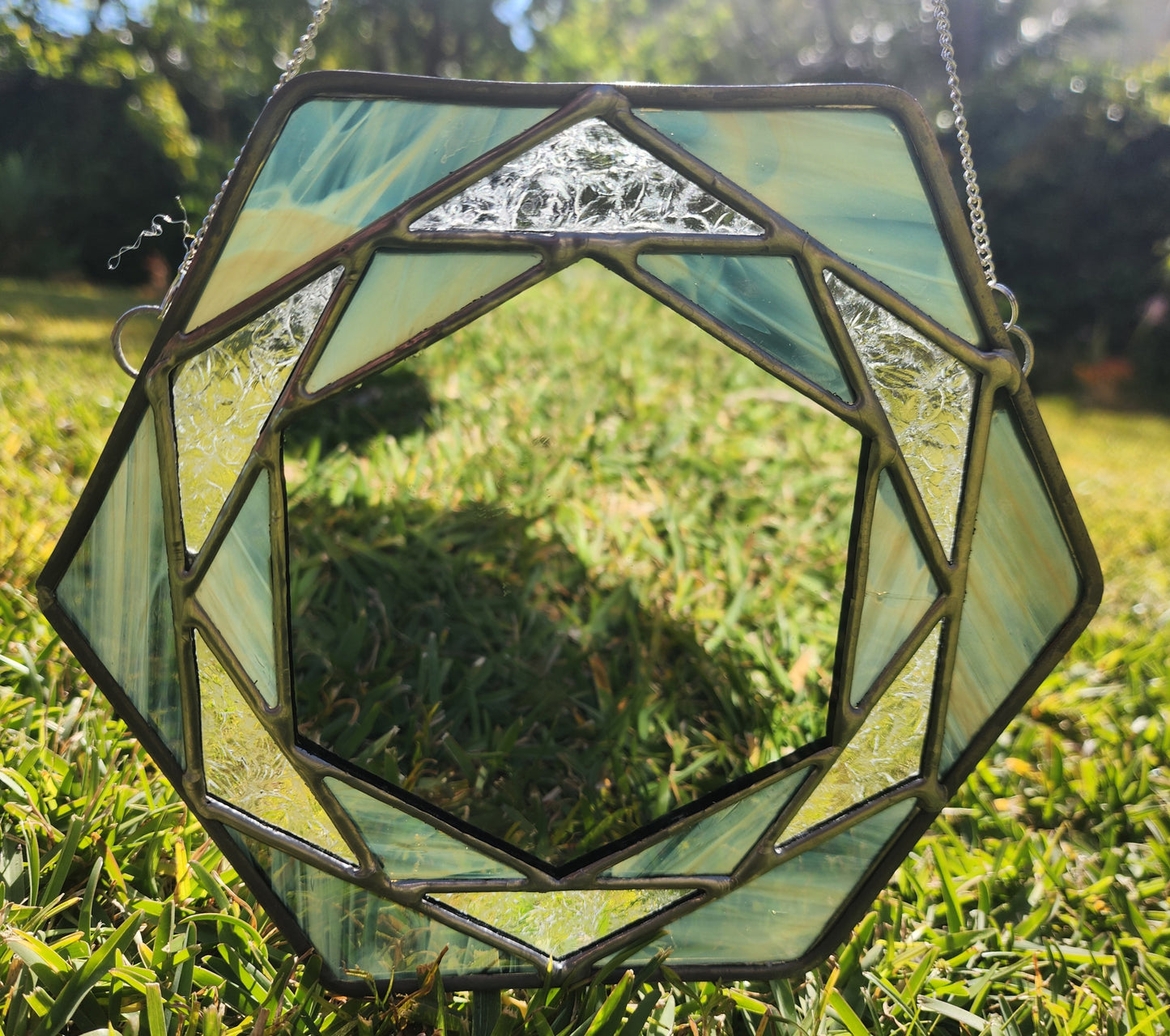 Green Geometric Flower Mirror