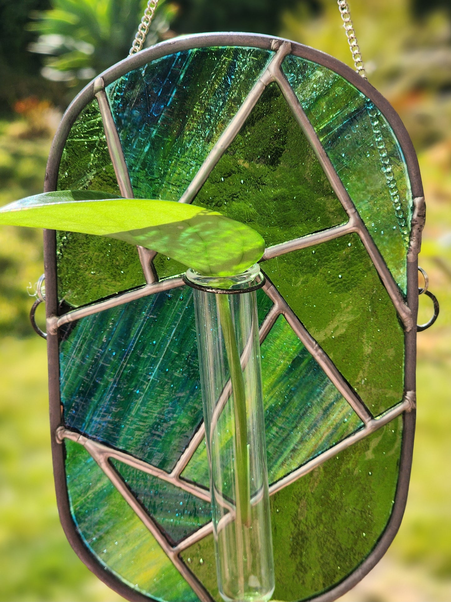 Green Geometric Stained Glass Propagation Suncatcher