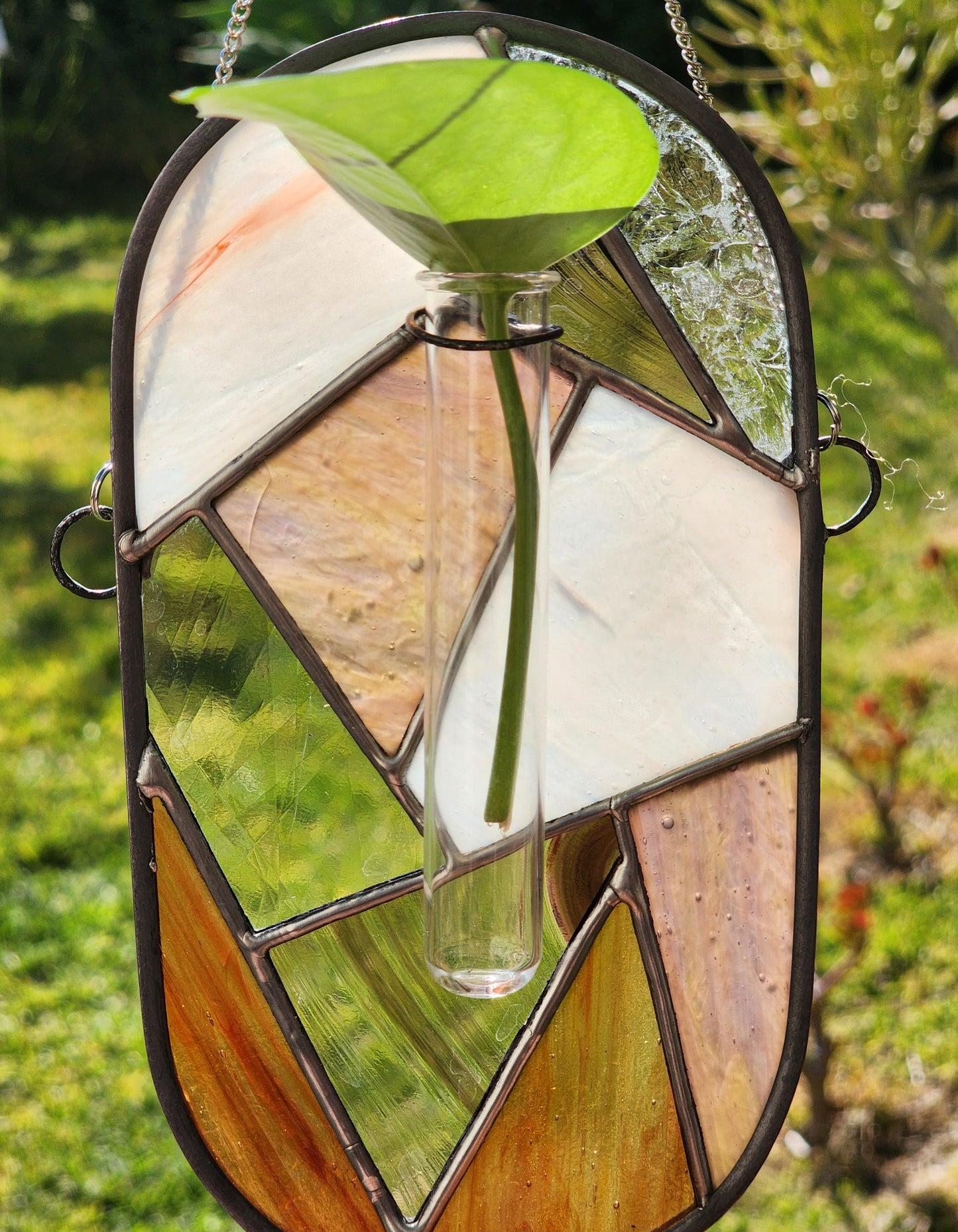 Pink Geometric Stained Glass Propagation Suncatcher