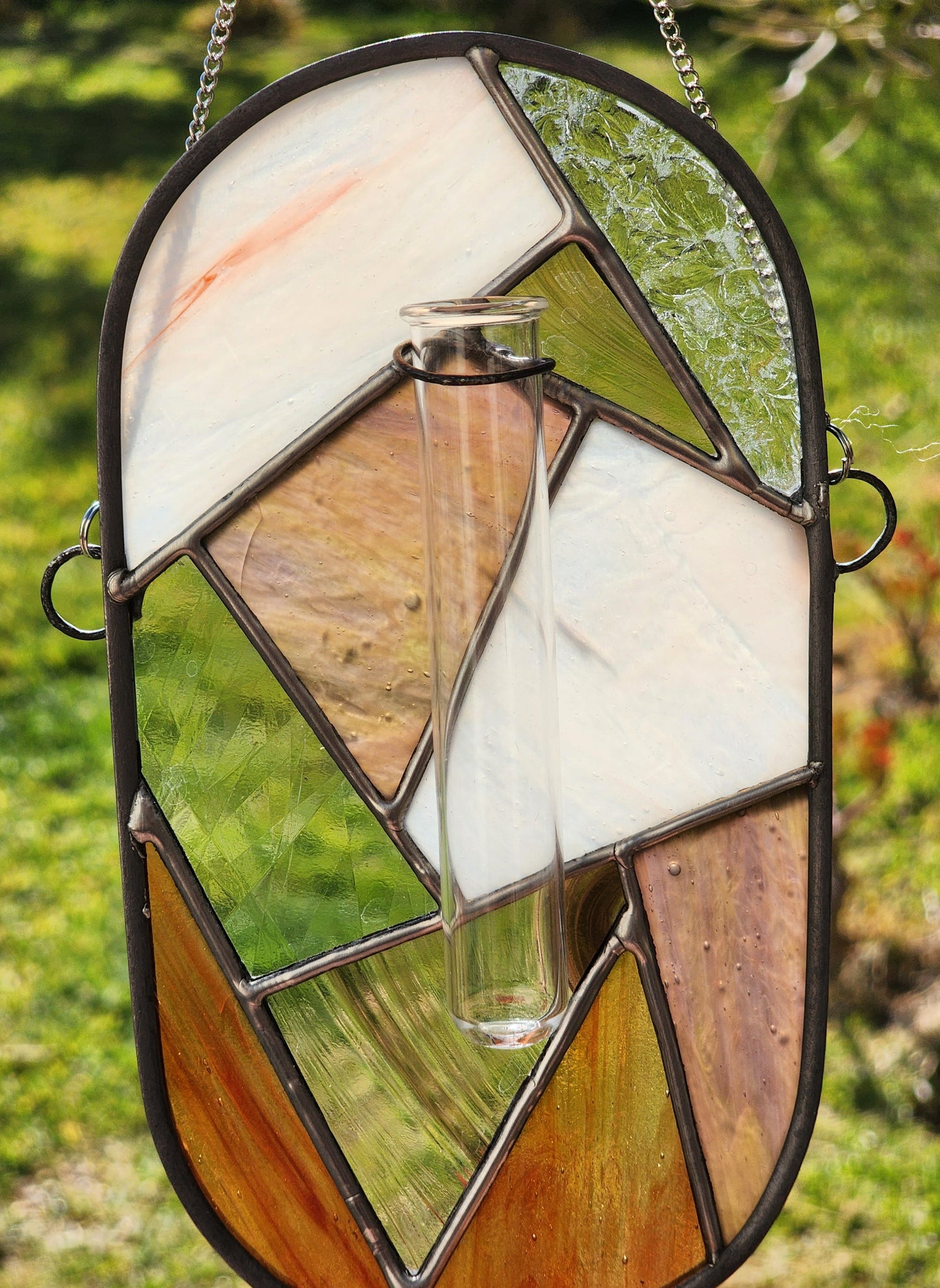 Pink Geometric Stained Glass Propagation Suncatcher