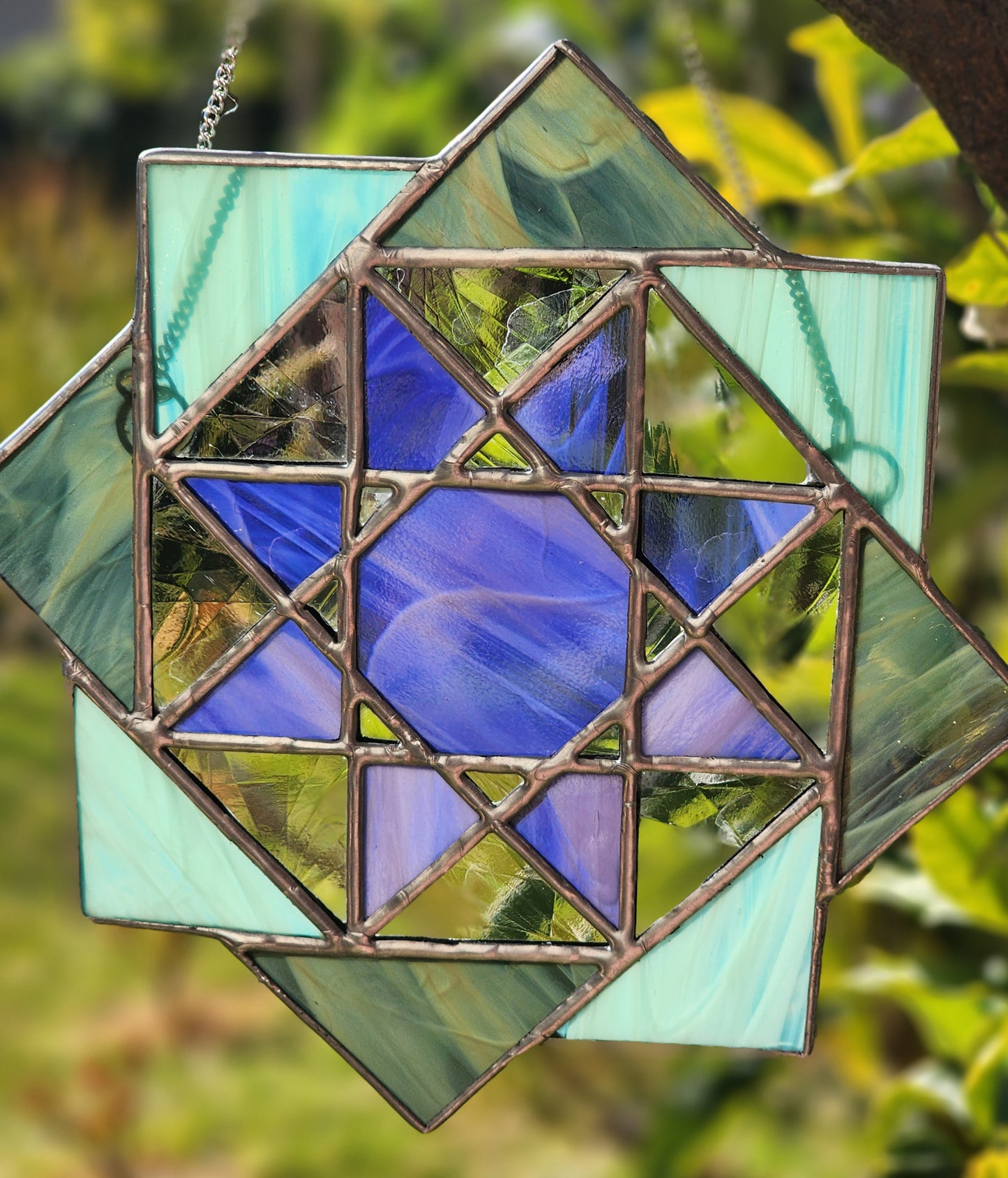 Green and Purple Geometric Flower Suncatcher