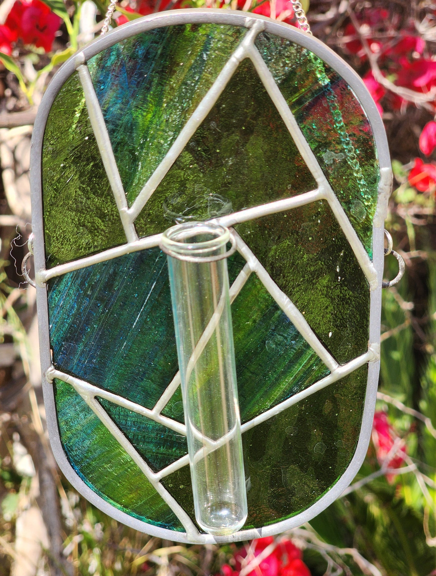 Green Geometric Stained Glass Propagation Suncatcher