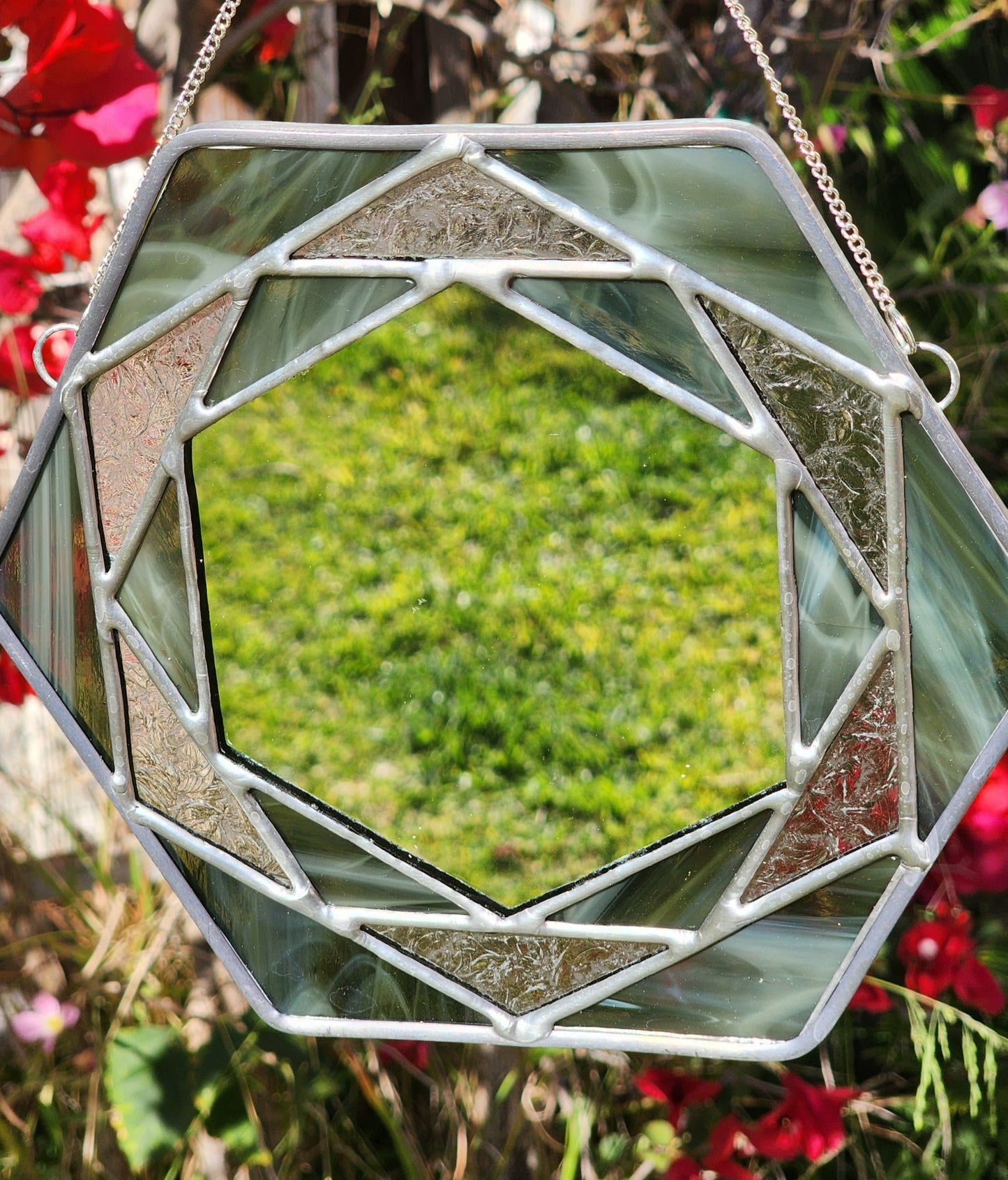 Green Geometric Flower Mirror