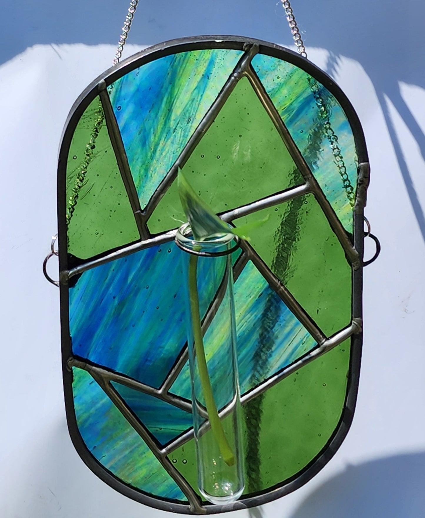 Green Geometric Stained Glass Propagation Suncatcher