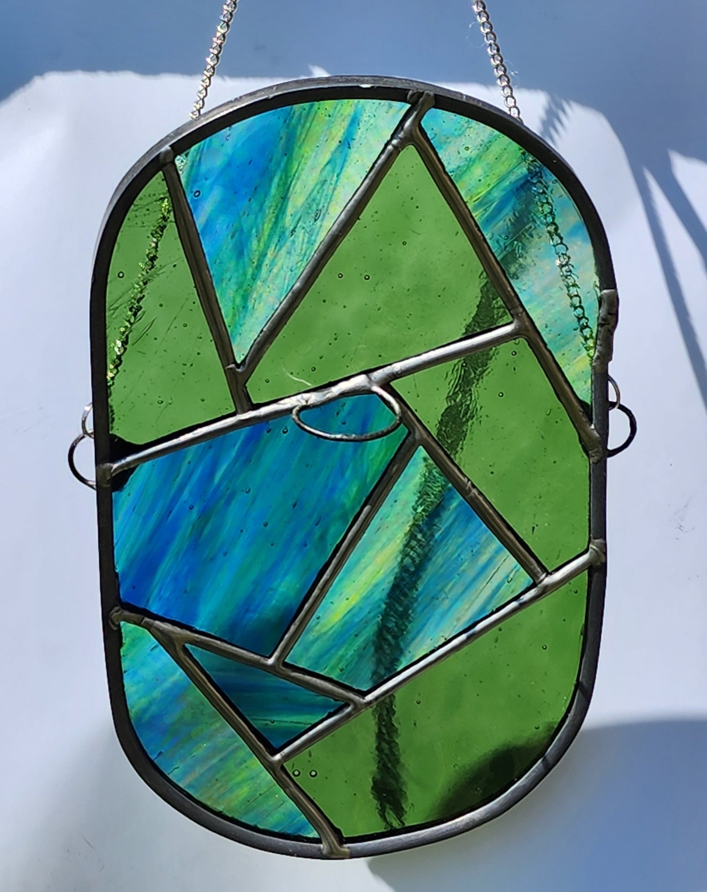 Green Geometric Stained Glass Propagation Suncatcher