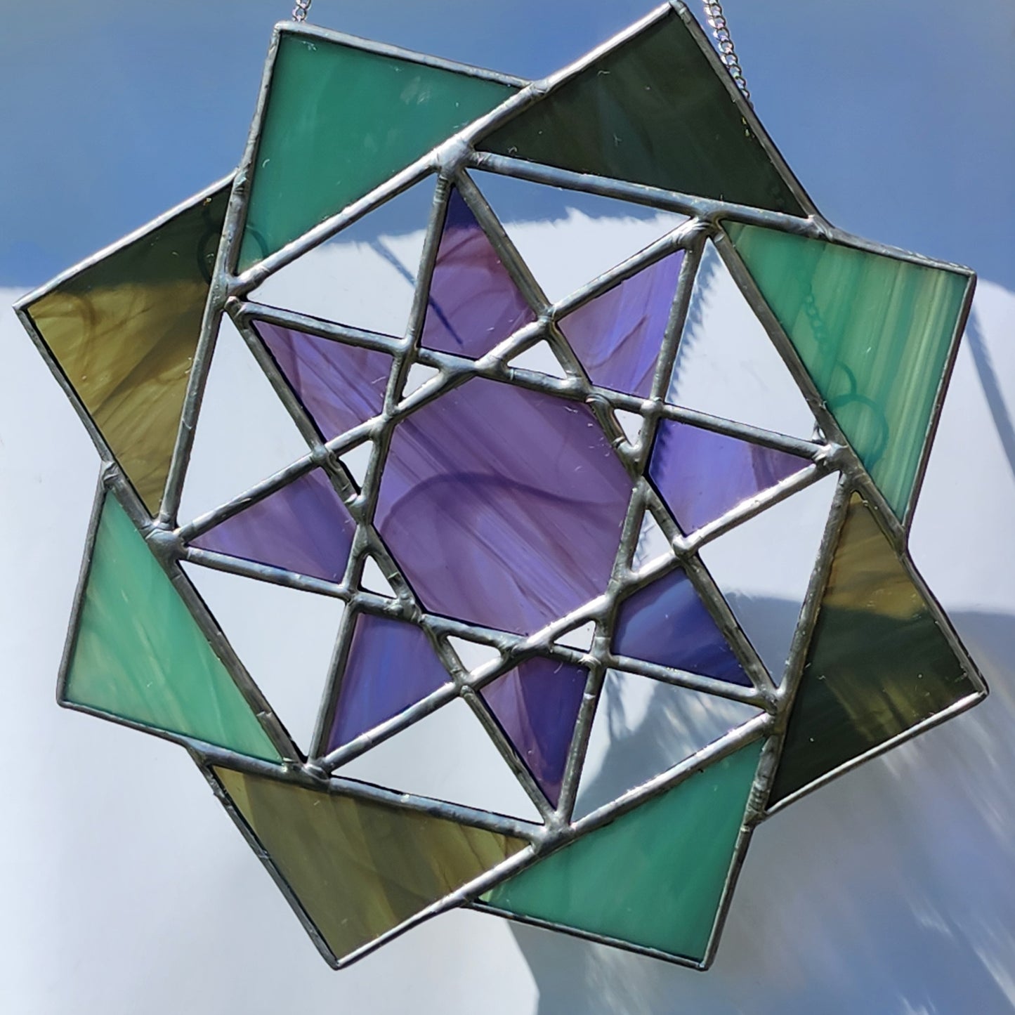 Green and Purple Geometric Flower Suncatcher