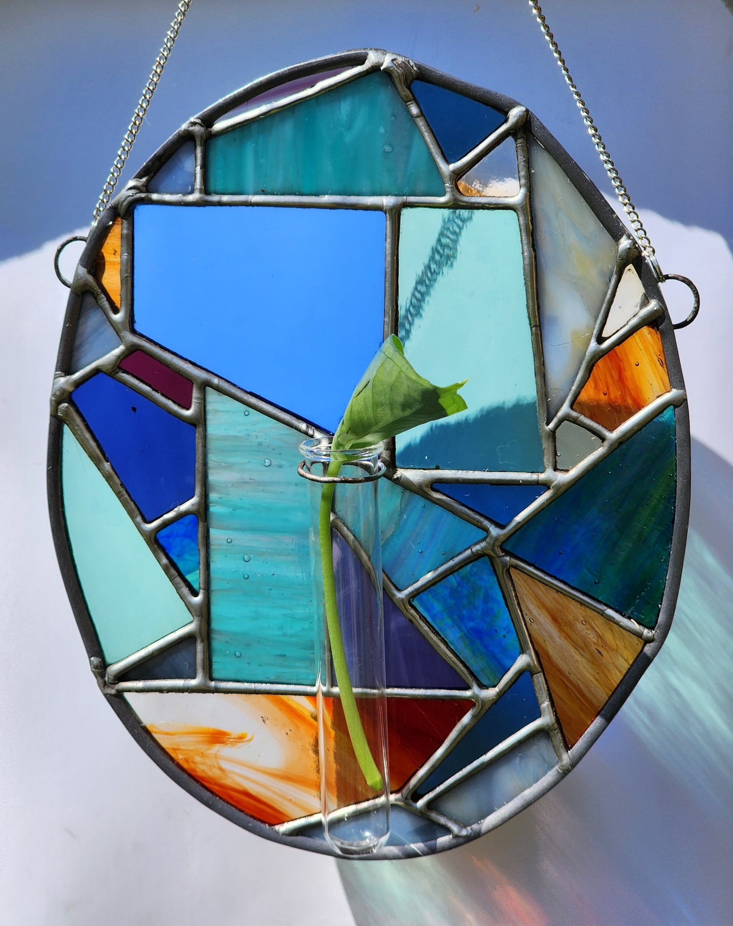 Colorful Geometric Oval Stained Glass Propagation Suncatcher