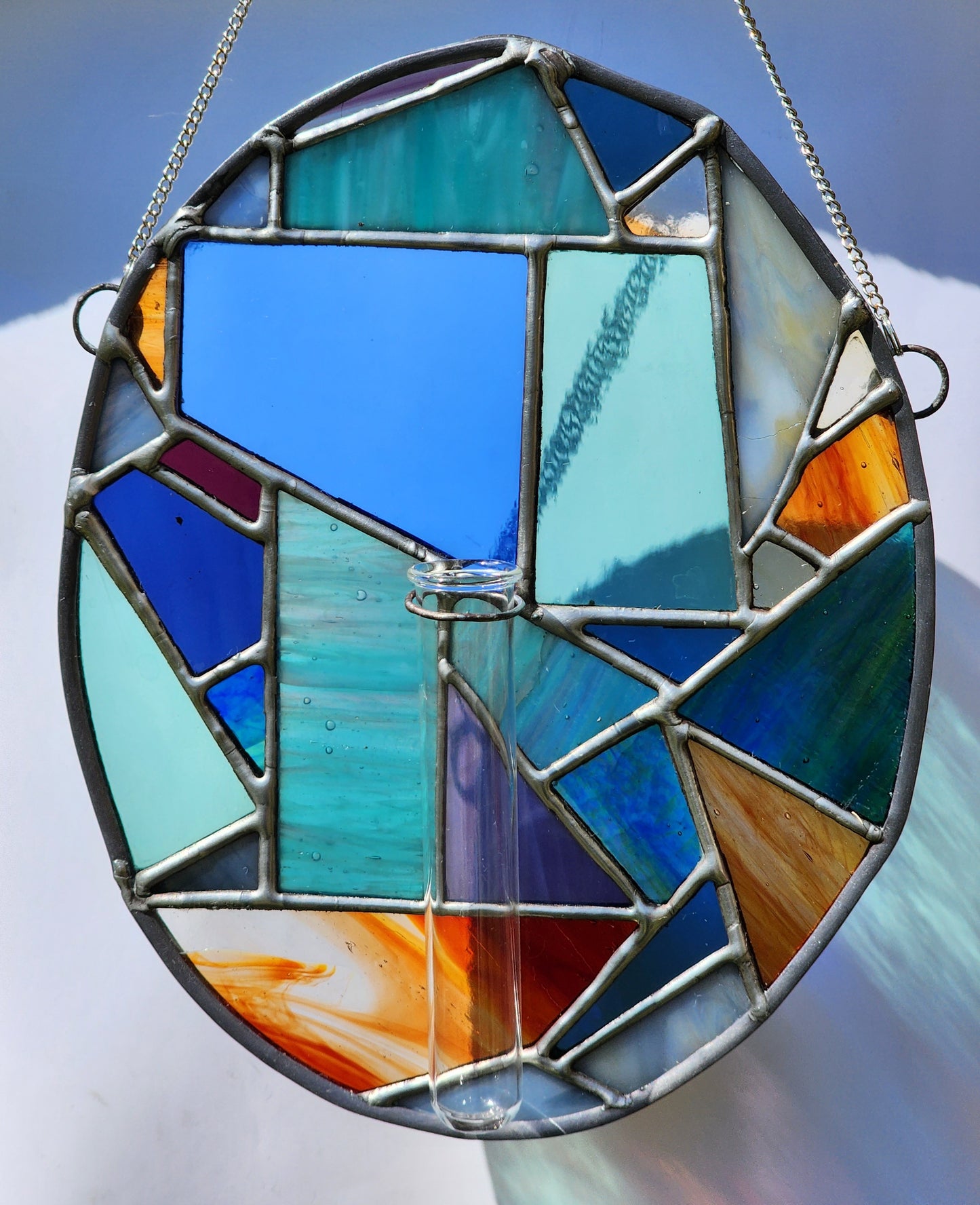 Colorful Geometric Oval Stained Glass Propagation Suncatcher