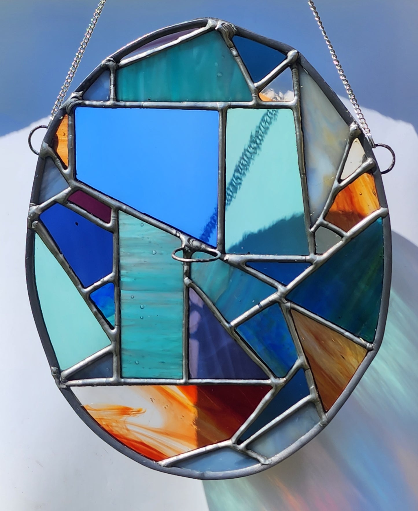 Colorful Geometric Oval Stained Glass Propagation Suncatcher