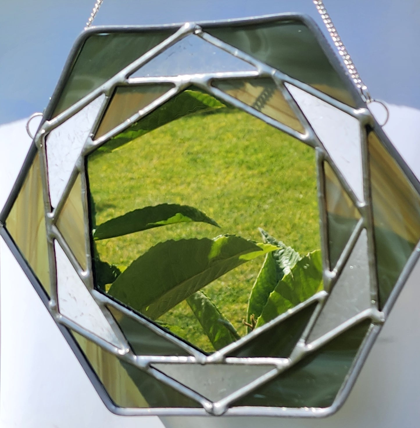 Green Geometric Flower Mirror