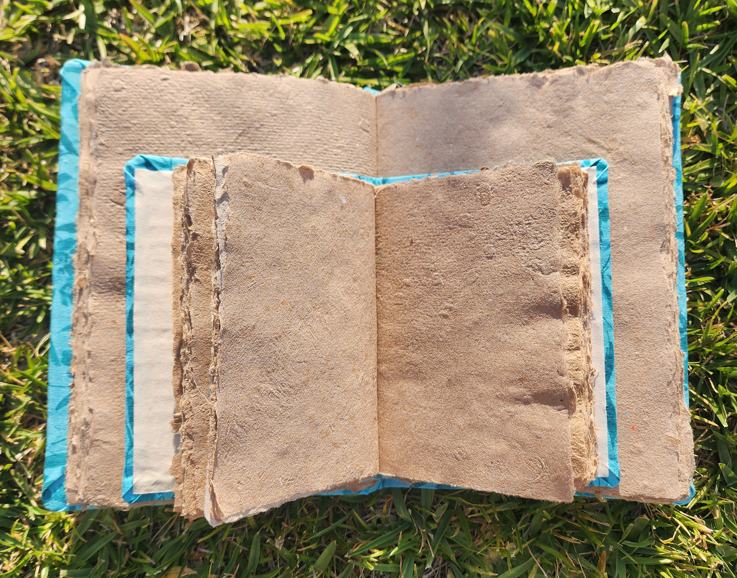 Handcrafted A5, A6 Journal Set with Turquoise Flower Cover and Brown Paper