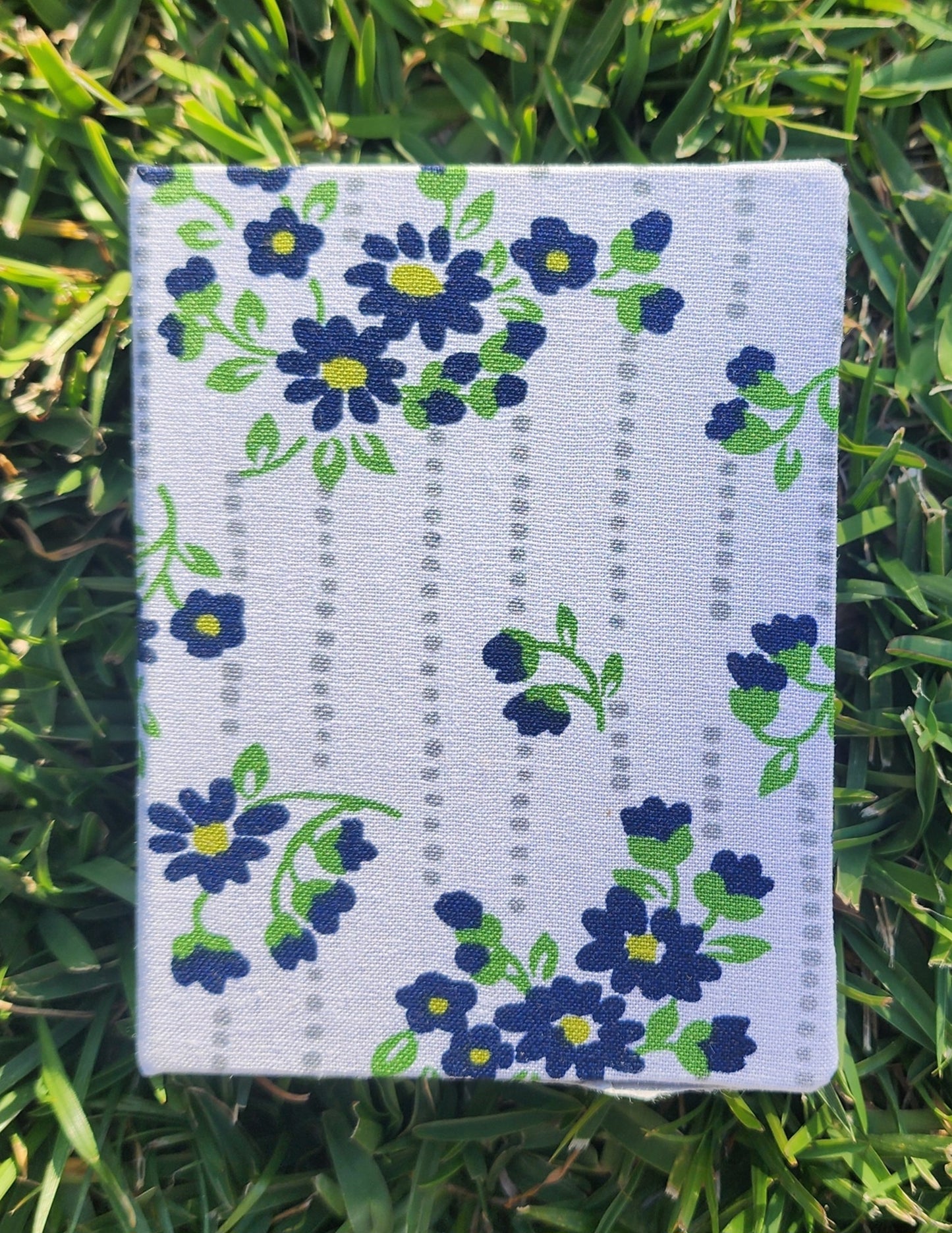 Handcrafted A7 Journal with White Blue Flower Cover and Beige Paper