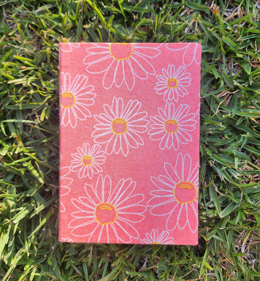 Handcrafted A6 Journal with Coral Flower Cover and Pink Paper