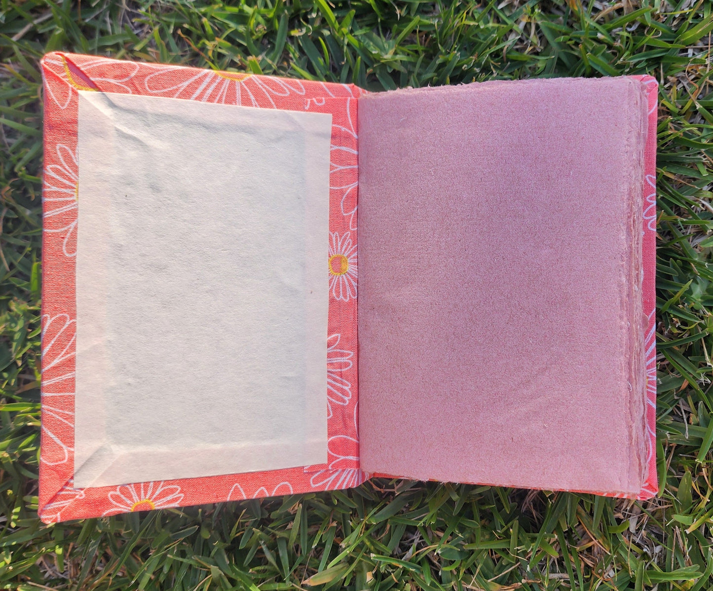 Handcrafted A6 Journal with Coral Flower Cover and Pink Paper