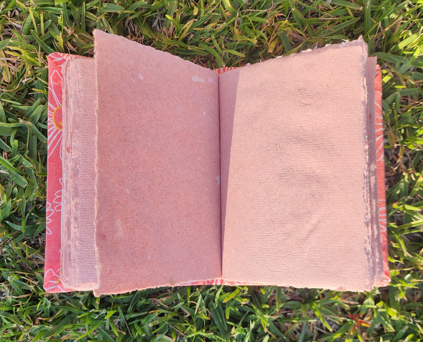 Handcrafted A6 Journal with Coral Flower Cover and Pink Paper