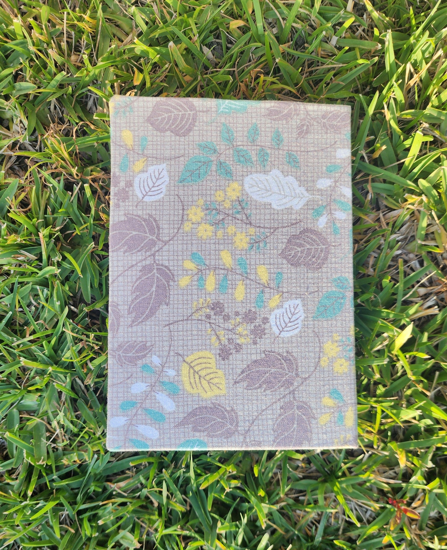 Handcrafted A6 Journal with Tan Leaves Cover and Sandy Brown Paper