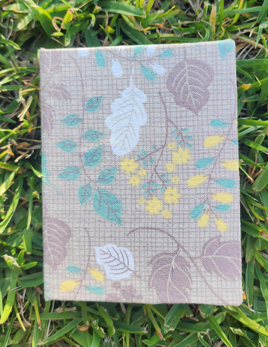 Handcrafted A7 Journal with Tan Leaf Cover and Brown and Pink Paper