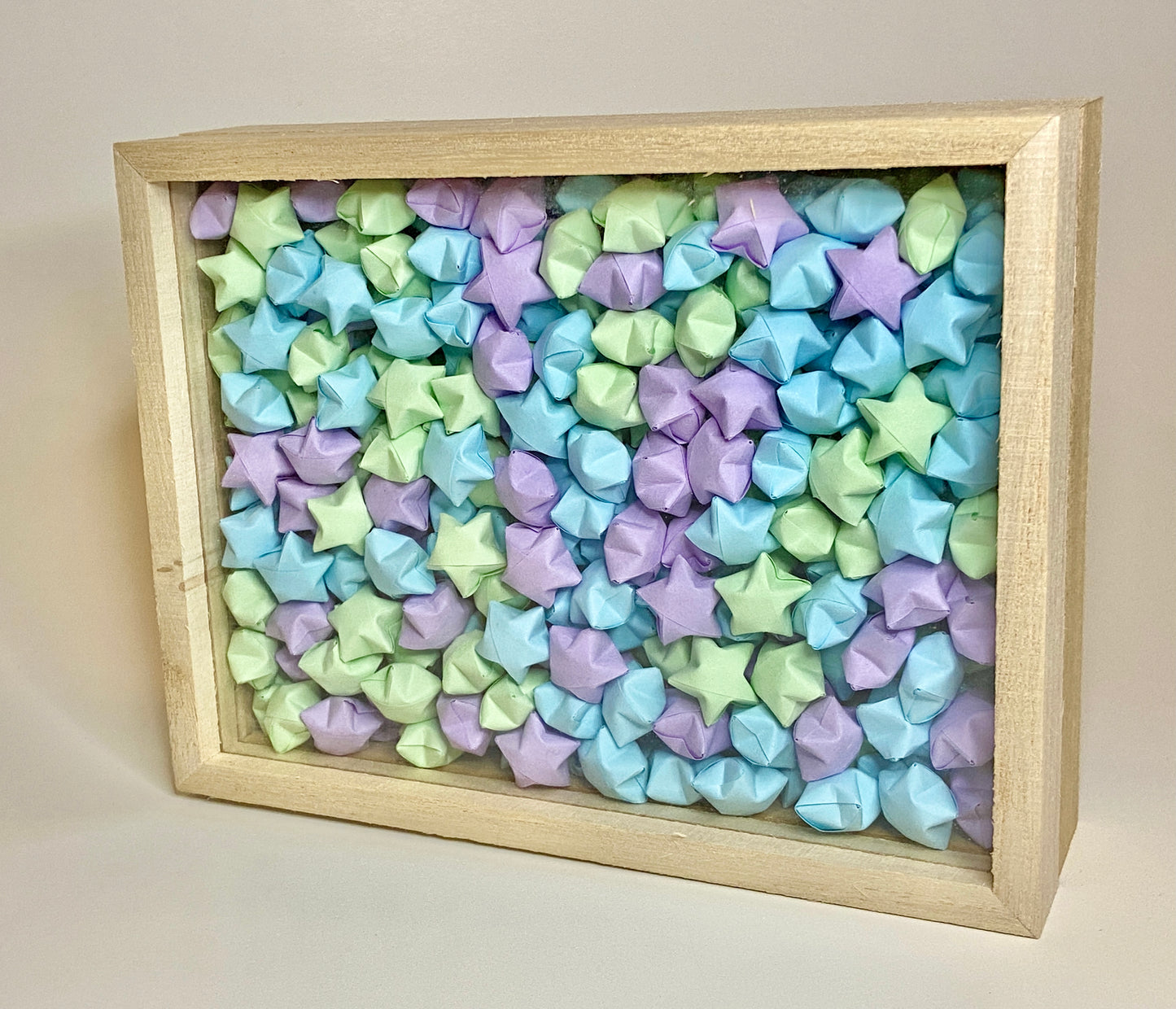 Origami Paper Stars in Shadow Box (with Light)