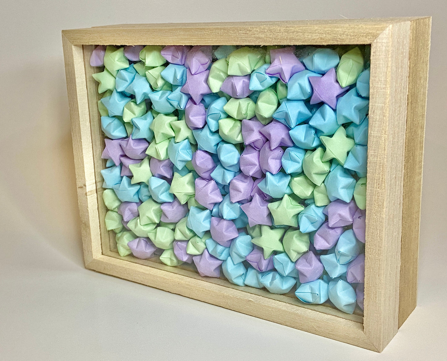 Origami Paper Stars in Shadow Box (with Light)