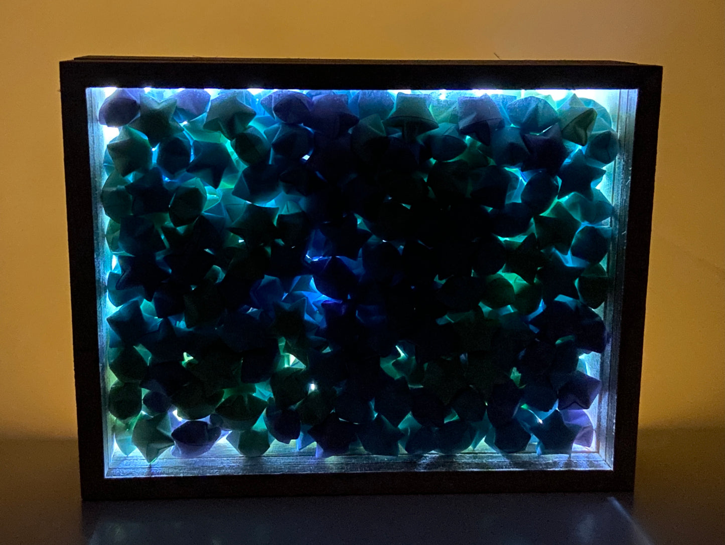 Origami Paper Stars in Shadow Box (with Light)