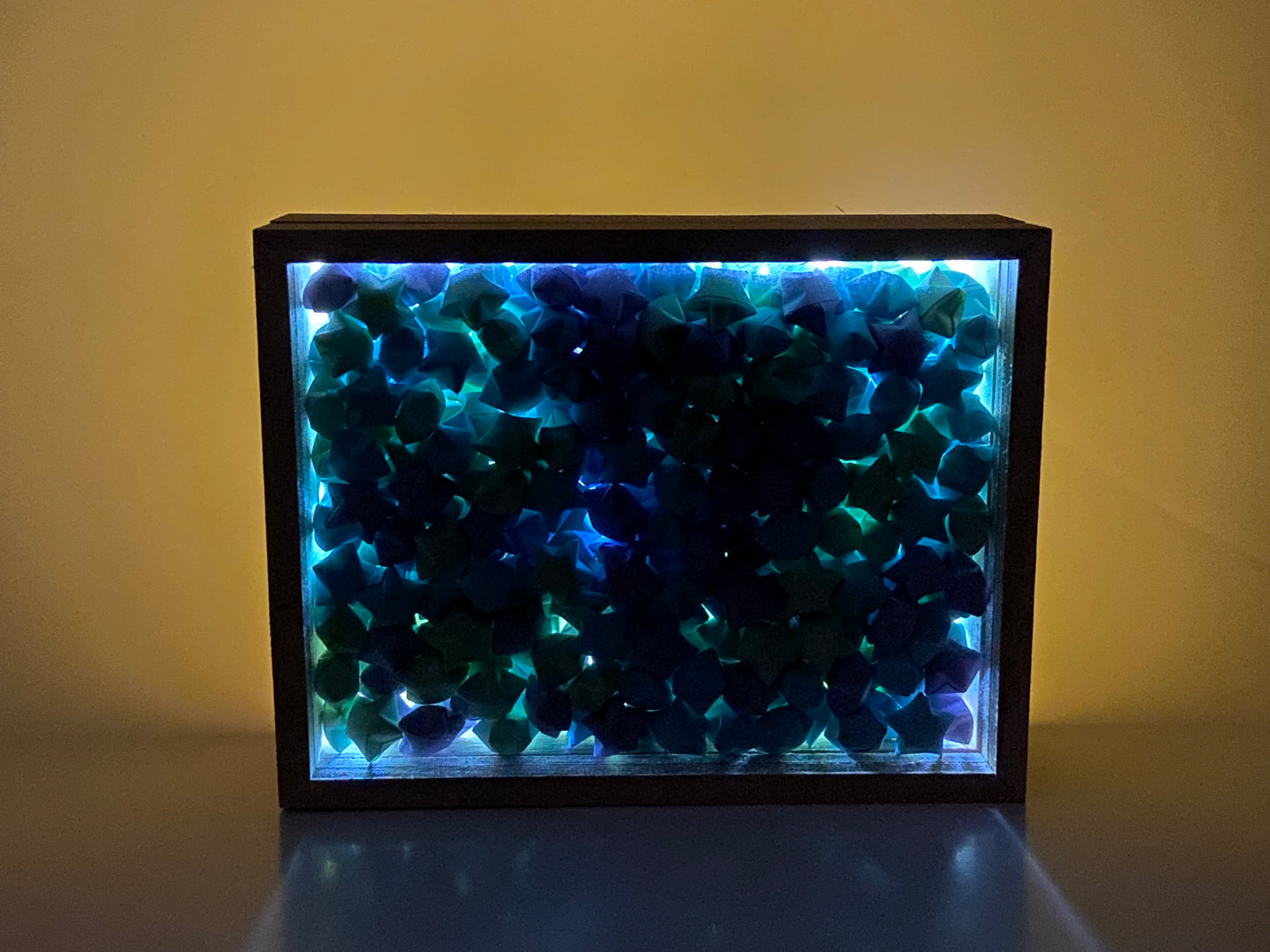 Origami Paper Stars in Shadow Box (with Light)