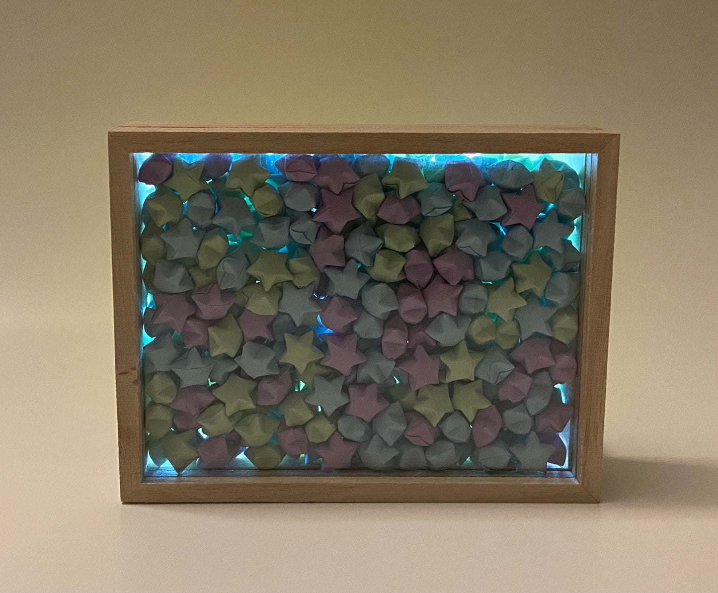 Origami Paper Stars in Shadow Box (with Light)